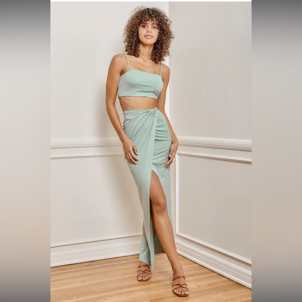 Lulus All the Attention Sage Green Two Piece Maxi Dress